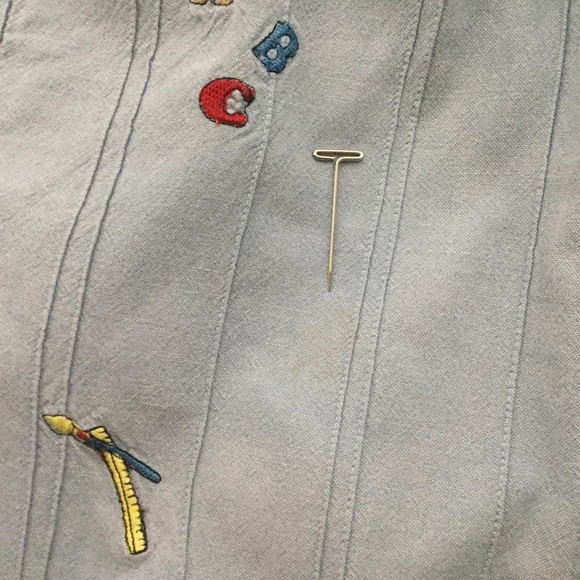 Vintage chambray embroidered school symbols shirt - Picture 7 of 8